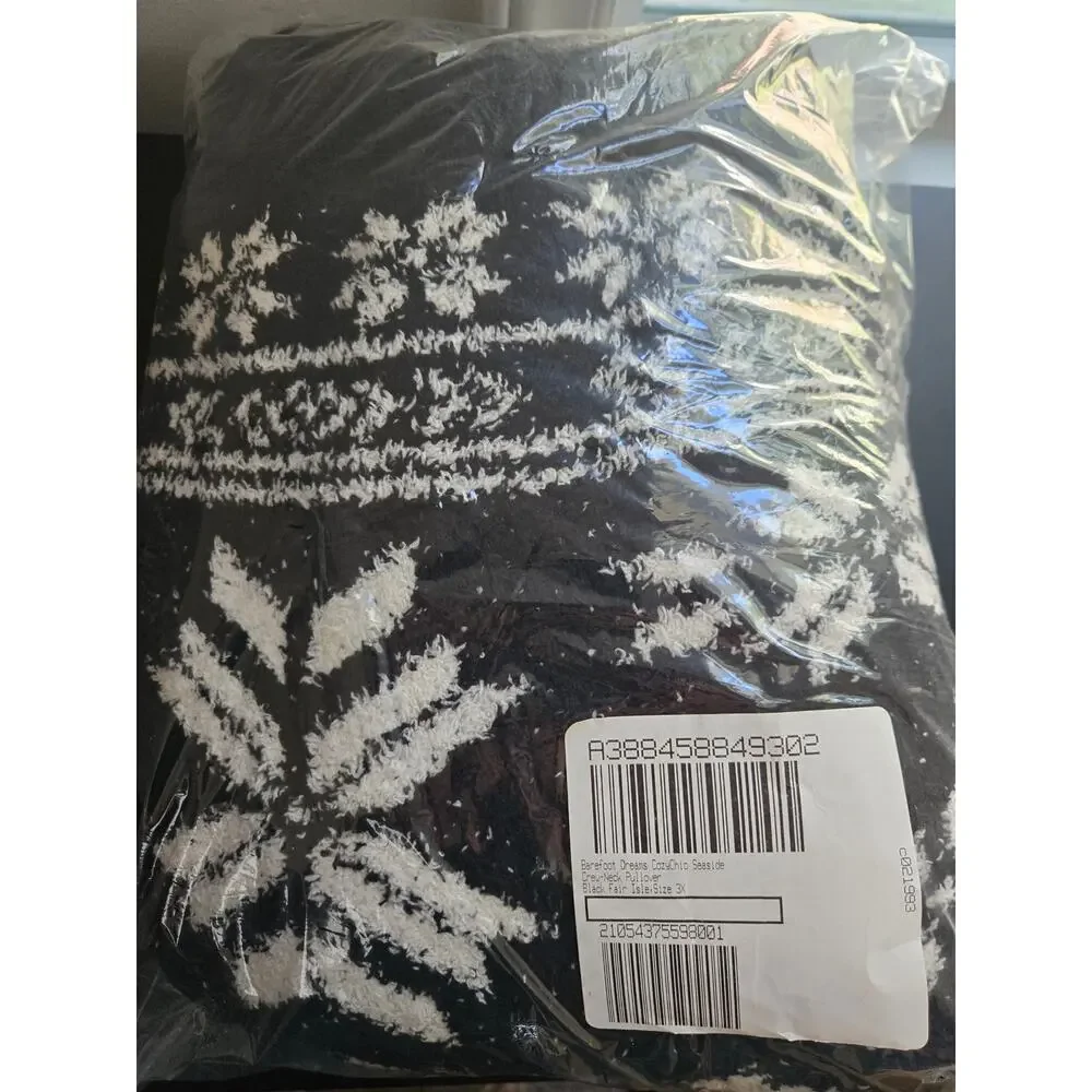 Barefoot Dreams - CozyChic Seaside Crew-Neck Pullover - Black Fair Isle 3XL - Picture 2 of 2